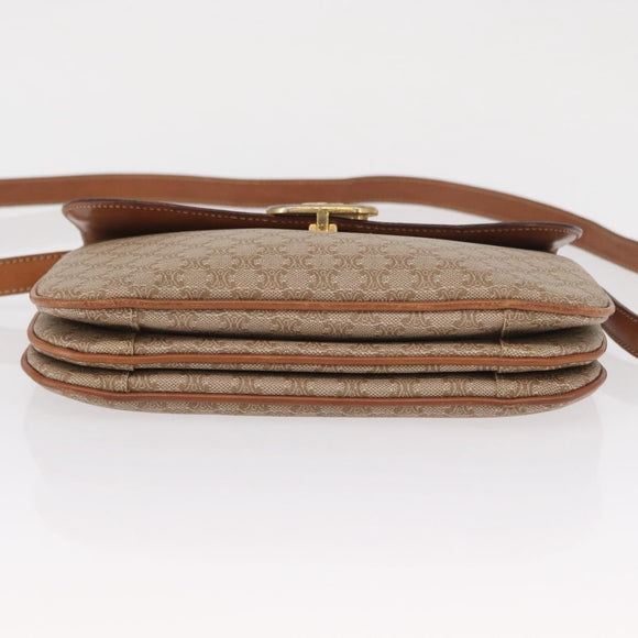 CELINE Macadam Canvas Shoulder Bag PVC Beige Gold Auth 157511
