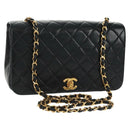 CHANEL Matelasse Chain Shoulder Bag Lamb Skin Black Gold CC Auth 157515SM-1