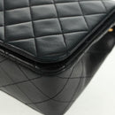CHANEL Matelasse Chain Shoulder Bag Lamb Skin Black Gold CC Auth 157515SM-12