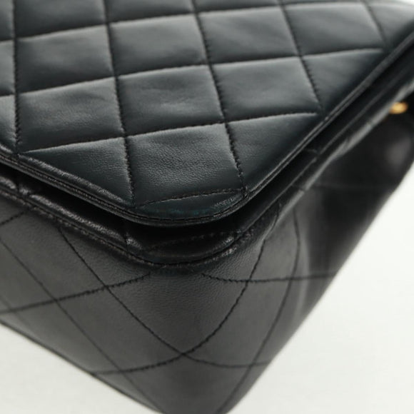 CHANEL Matelasse Chain Shoulder Bag Lamb Skin Black Gold CC Auth 157515SM