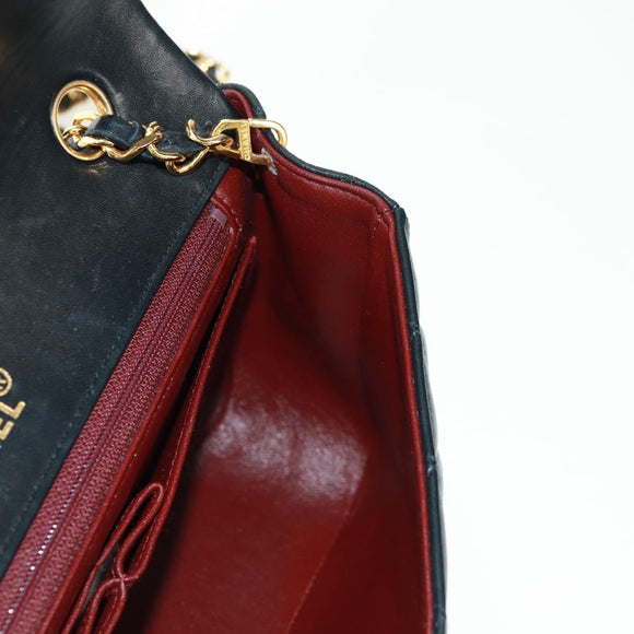 CHANEL Matelasse Chain Shoulder Bag Lamb Skin Black Gold CC Auth 157515SM