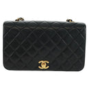 CHANEL Matelasse Chain Shoulder Bag Lamb Skin Black Gold CC Auth 157515SM-3