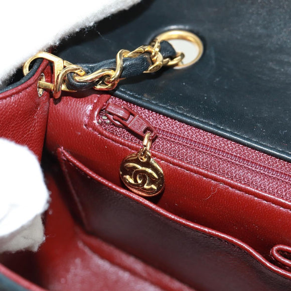 CHANEL Matelasse Chain Shoulder Bag Lamb Skin Black Gold CC Auth 157515SM