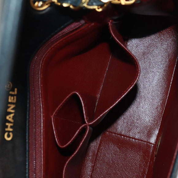CHANEL Matelasse Chain Shoulder Bag Lamb Skin Black Gold CC Auth 157515SM