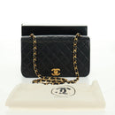 CHANEL Matelasse Chain Shoulder Bag Lamb Skin Black Gold CC Auth 157515SM-28