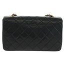 CHANEL Matelasse Chain Shoulder Bag Lamb Skin Black Gold CC Auth 157515SM-4