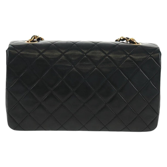 CHANEL Matelasse Chain Shoulder Bag Lamb Skin Black Gold CC Auth 157515SM