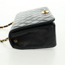 CHANEL Matelasse Chain Shoulder Bag Lamb Skin Black Gold CC Auth 157515SM-5