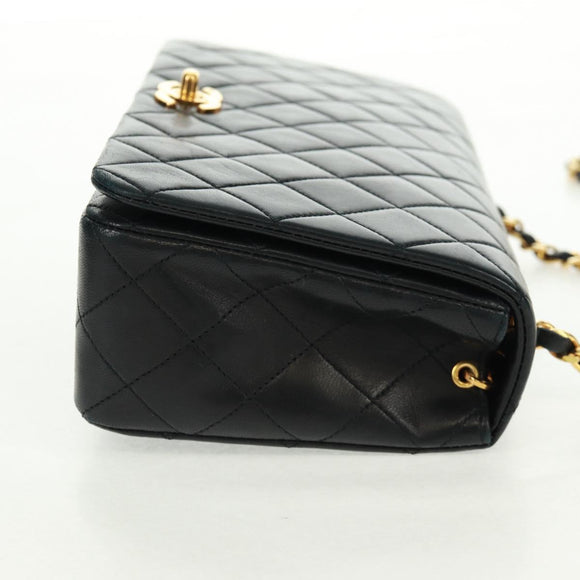 CHANEL Matelasse Chain Shoulder Bag Lamb Skin Black Gold CC Auth 157515SM