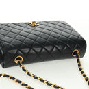 CHANEL Matelasse Chain Shoulder Bag Lamb Skin Black Gold CC Auth 157515SM-7