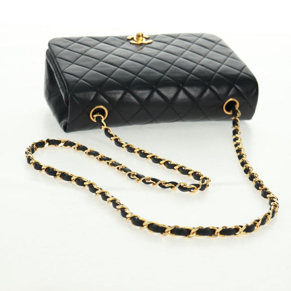 CHANEL Matelasse Chain Shoulder Bag Lamb Skin Black Gold CC Auth 157515SM