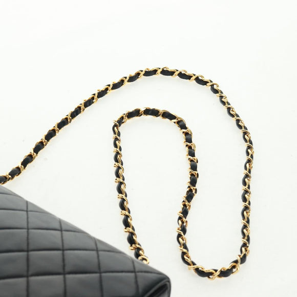 CHANEL Matelasse Chain Shoulder Bag Lamb Skin Black Gold CC Auth 157515SM
