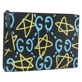 GUCCI GG Ghost Clutch Bag Leather Black 433665 Auth 157516V