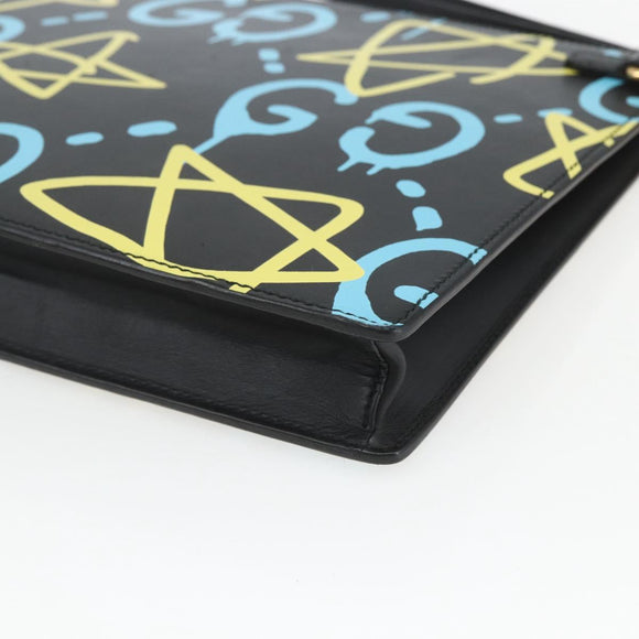 GUCCI GG Ghost Clutch Bag Leather Black 433665 Auth 157516V