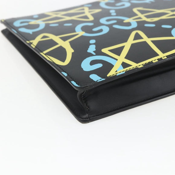 GUCCI GG Ghost Clutch Bag Leather Black 433665 Auth 157516V