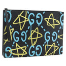 GUCCI GG Ghost Clutch Bag Leather Black 433665 Auth 157516V-1