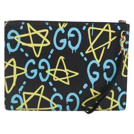 GUCCI GG Ghost Clutch Bag Leather Black 433665 Auth 157516V - 0