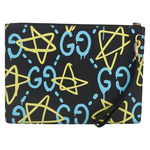 GUCCI GG Ghost Clutch Bag Leather Black 433665 Auth 157516V