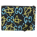 GUCCI GG Ghost Clutch Bag Leather Black 433665 Auth 157516V-2