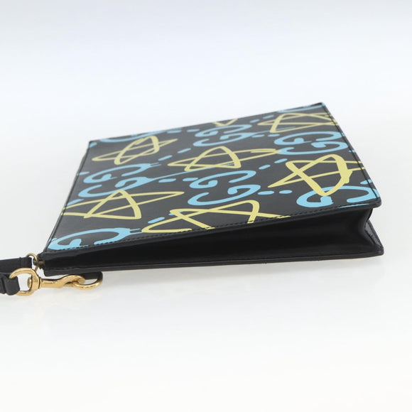 GUCCI GG Ghost Clutch Bag Leather Black 433665 Auth 157516V