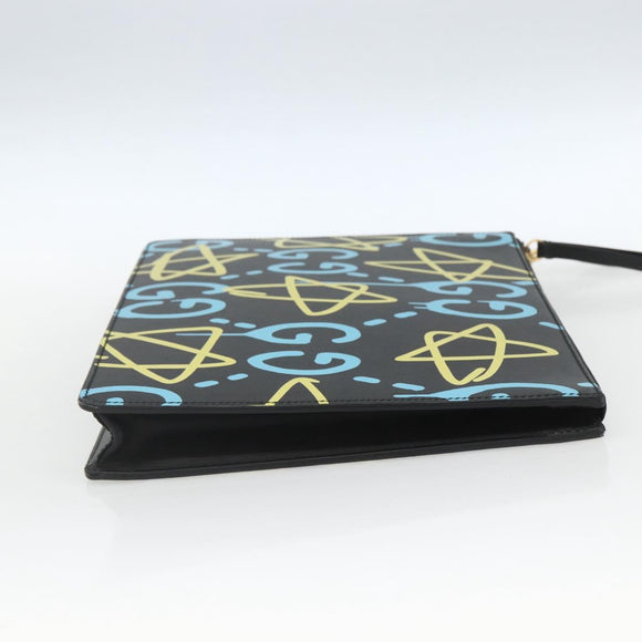 GUCCI GG Ghost Clutch Bag Leather Black 433665 Auth 157516V