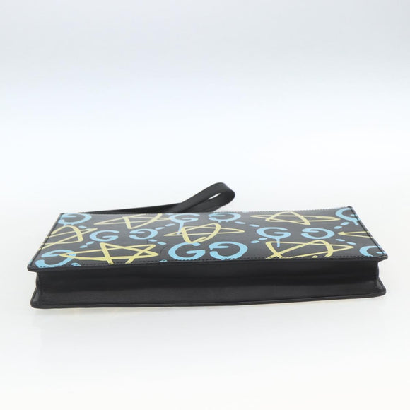 GUCCI GG Ghost Clutch Bag Leather Black 433665 Auth 157516V