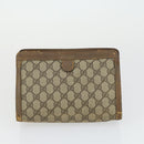 GUCCI GG Supreme Web Sherry Line Clutch Bag PVC Leather 2 Set Beige Auth 157519-10