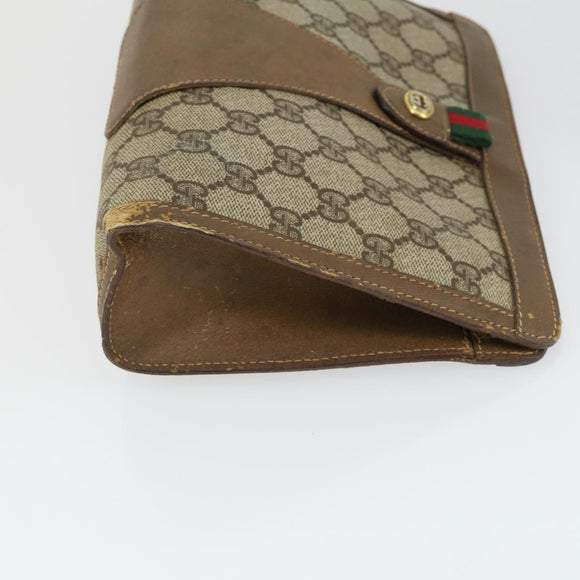 GUCCI GG Supreme Web Sherry Line Clutch Bag PVC Leather 2 Set Beige Auth 157519