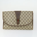 GUCCI GG Supreme Web Sherry Line Clutch Bag PVC Leather 2 Set Beige Auth 157519-2
