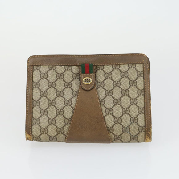 GUCCI GG Supreme Web Sherry Line Clutchtas PVC Leer 2 Set Beige Auth 157519