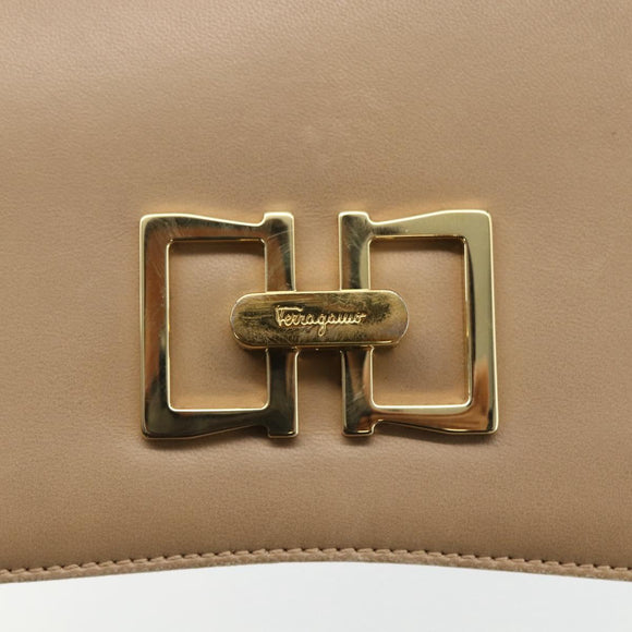 Salvatore Ferragamo Umhängetasche Leder Beige Gold Auth 157525V