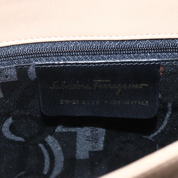 Salvatore Ferragamo Umhängetasche Leder Beige Gold Auth 157525V
