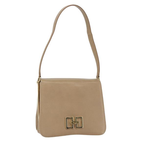 Salvatore Ferragamo Umhängetasche Leder Beige Gold Auth 157525V