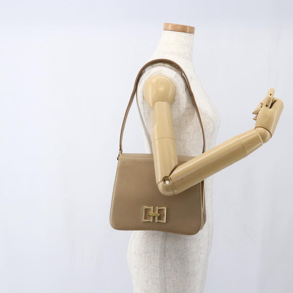 Salvatore Ferragamo Umhängetasche Leder Beige Gold Auth 157525V