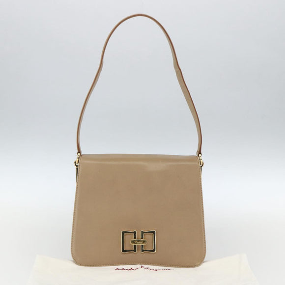 Salvatore Ferragamo Umhängetasche Leder Beige Gold Auth 157525V