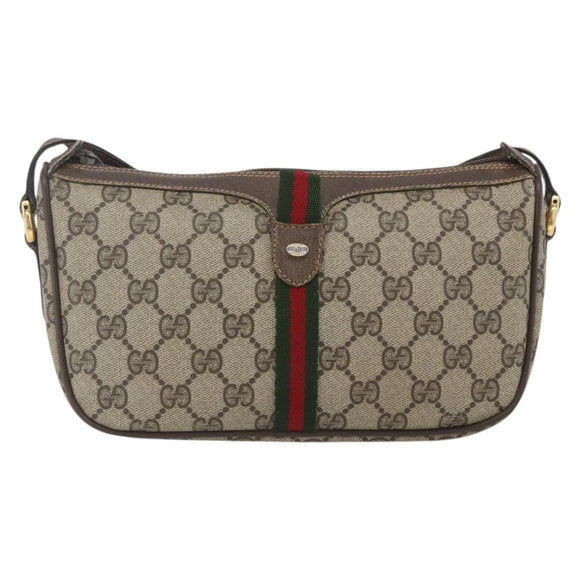GUCCI GG Supreme Web Sherry Line Bag PVC Beige Gold 89 02 054 Auth 157528