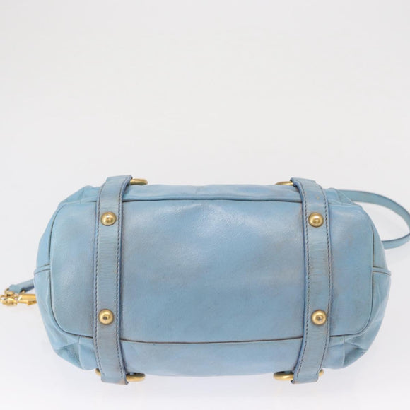 Miu Miu Hand Bag Leather 2way Light Blue Gold Auth 157529