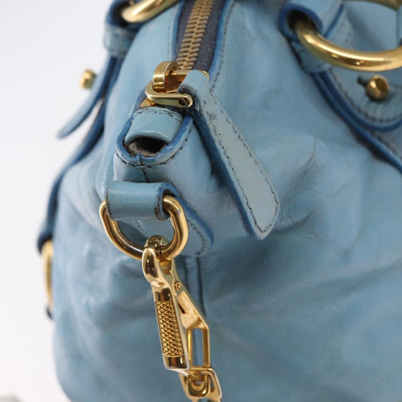 Miu Miu Hand Bag Leather 2way Light Blue Gold Auth 157529