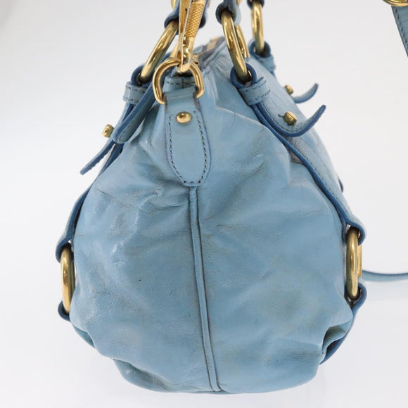 Miu Miu Hand Bag Leather 2way Light Blue Gold Auth 157529