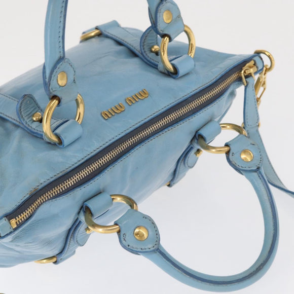 Miu Miu Hand Bag Leather 2way Light Blue Gold Auth 157529