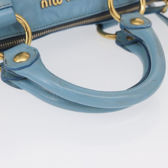 Miu Miu Hand Bag Leather 2way Light Blue Gold Auth 157529