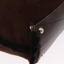 Salvatore Ferragamo Gancini Hand Bag Suede Brown Gold Auth 157530-10