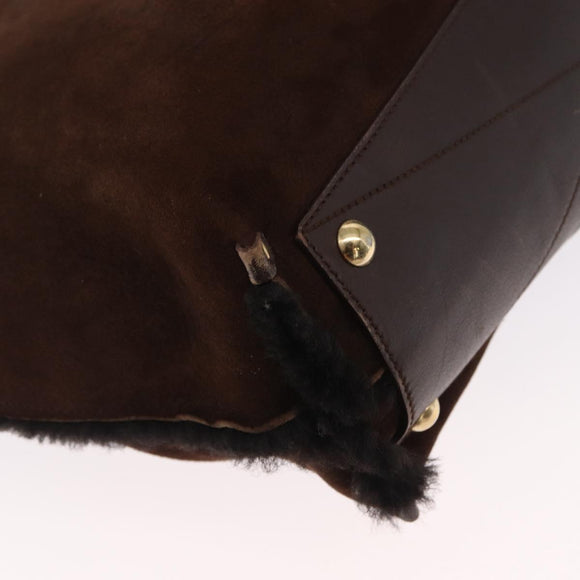 Salvatore Ferragamo Gancini Hand Bag Suede Brown Gold Auth 157530