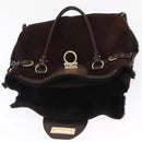 Salvatore Ferragamo Gancini Hand Bag Suede Brown Gold Auth 157530-15