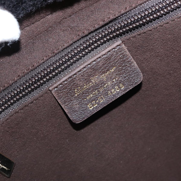 Salvatore Ferragamo Gancini Hand Bag Suede Brown Gold Auth 157530