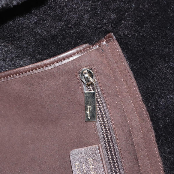 Salvatore Ferragamo Gancini Hand Bag Suede Brown Gold Auth 157530