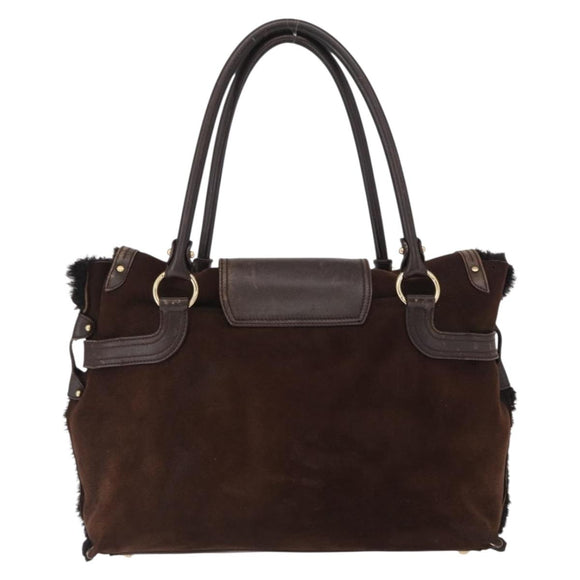 Salvatore Ferragamo Gancini Hand Bag Suede Brown Gold Auth 157530