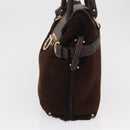 Salvatore Ferragamo Gancini Hand Bag Suede Brown Gold Auth 157530-4