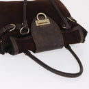 Salvatore Ferragamo Gancini Hand Bag Suede Brown Gold Auth 157530-6