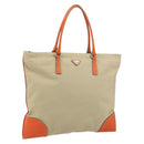 PRADA Hand Bag Canvas Beige Silver Auth 157531-1